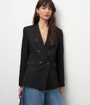 Blazer Transpassado de Alfaiataria com Bolsos Lapela