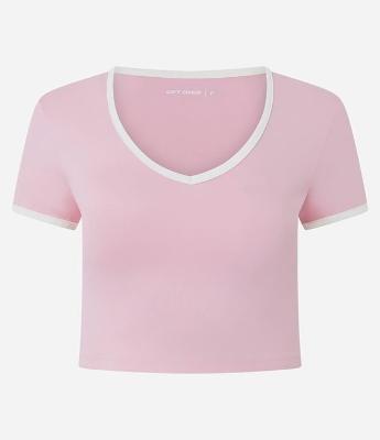 Camiseta Cropped Esportiva com Viés Contrastantes