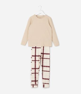 Pijama Infantil Blusa Manga Longa e Calça Xadrez – Tam 2 a 14 Anos