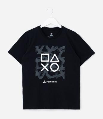 Camiseta Infantil com Estampa Ícones PlayStation – Tam 5 a 14 Anos