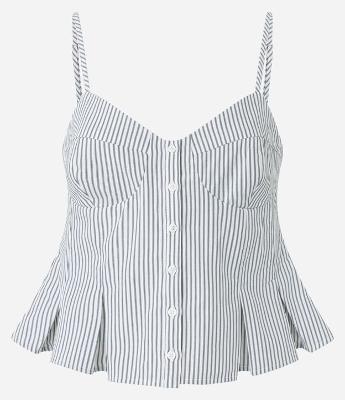 Blusa Listrada em Tricoline com Decote Coração e Pregas na Barra