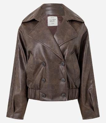 Jaqueta em PU com Gola Blazer e Abotoamento Transpassado