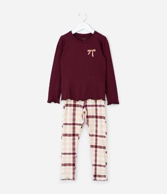 Pijama Infantil Blusa Manga Longa e Calça Xadrez – Tam 2 a 14 Anos