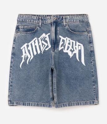 Bermuda Jeans Baggy com Silk Frontal