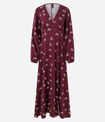 Vestido Midi Longo Estampa Paisley com Decote V