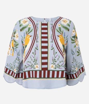 Blusa Viscolinho Estampa Pássaros com Manga 3/4