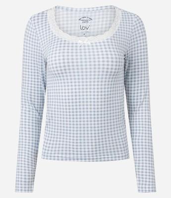 Blusa de Pijama em Peach Touch com Xadrez Vichy