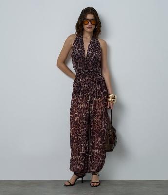 Calça Aladim em Chiffon Animal Print