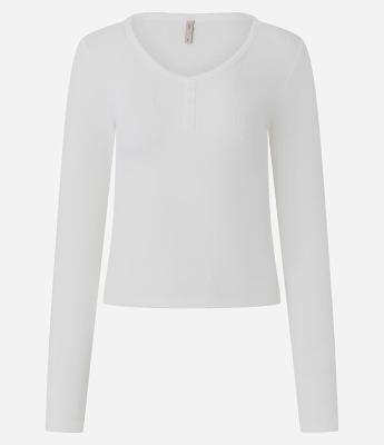 Blusa de Pijama Regular em Ribana com Botões