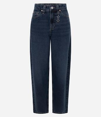 Calça Baggy em Jeans com Cintura Média e Pingente Removível