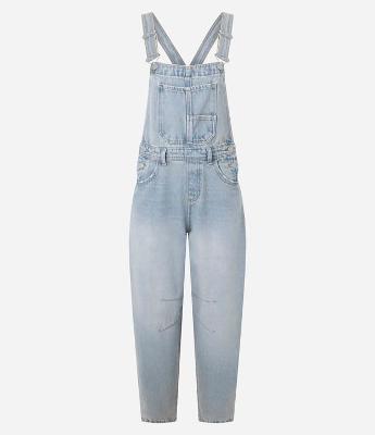 Macacão Jeans Baggy com Pences e Lavagem Dirty Urban