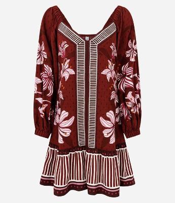 Vestido Curto Estampa Folhagem com Decote V