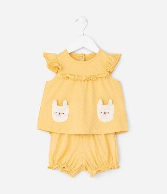Conjunto Infantil Bata e Short com Estampa Poá – Tam 0 a 18 Meses