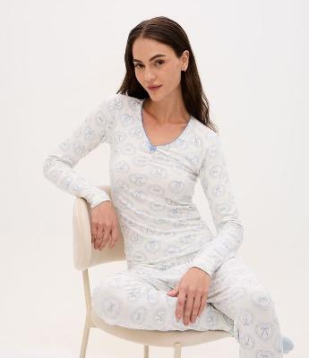 Pijama Longo em Viscolycra com Estampa de Laços