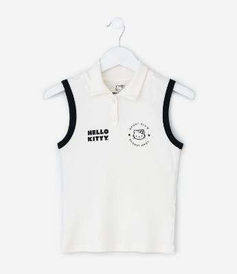 Regata Infantil com Gola Polo e Estampa Hello Kitty – Tam 7 a 16 Anos
