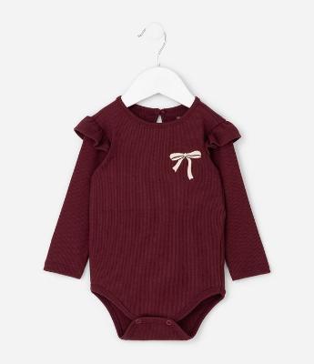 Body Infantil com Laço Bordado e Babado no Ombro – Tam RN a 18 Meses