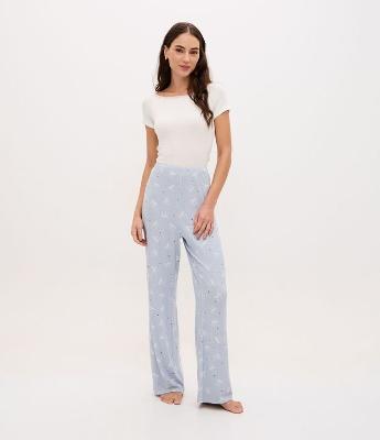 Pijama Manga Curta Ribana com Renda e Strass
