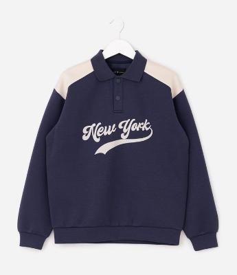 Casaco Infantil com Gola Polo e Estampa Baseball – Tam 5 a 14 Anos