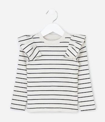 Camiseta Infantil Listrada com Babados – Tam 1 a 6 Anos