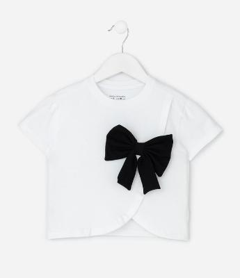 Blusa Infantil Canelada com Laço Aplicado – Tam 1 a 6 Anos