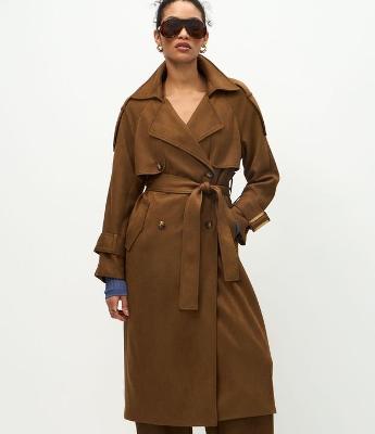 Trench Coat Alongado em Suede com Cinto
