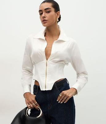 Camisa Corselet em Tricoline com Zíper Frontal