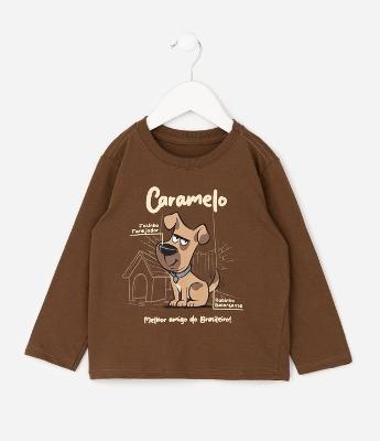 Camiseta Infantil com Estampa de Cachorro Caramelo – Tam 1 a 6 Anos