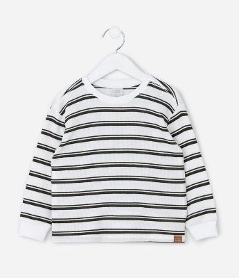 Camiseta Infantil Listrada com Malha Texturizada – Tam 1 a 6 Anos
