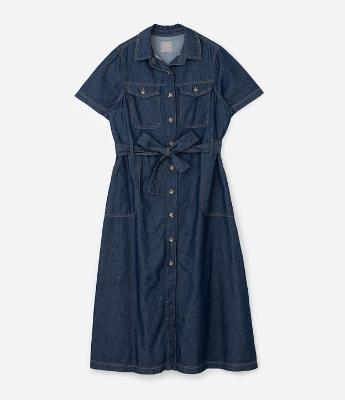 Vestido Chemise Jeans Midi com Cinto Curve & Plus Size