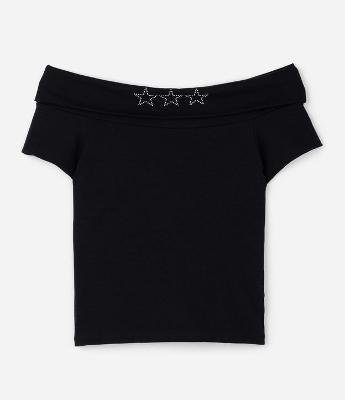 Blusa Infantil Baby Tee Ombro a Ombro com Estrelas – Tam 7 a 16 Anos