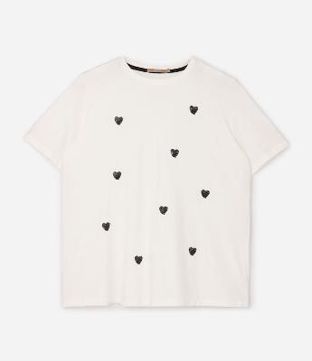 Blusa Manga Curta com Corações em Paetê Curve & Plus Size