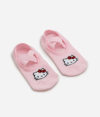 Meia Sapatilha Antiderrapante Hello Kitty com Tiras Cruzadas