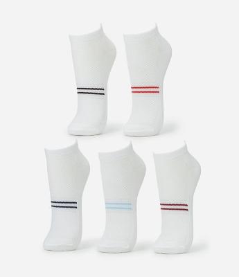 Kit 5 Meias Cano Baixo Esportivas com Listras Coloridas