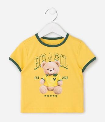 Camiseta Infantil com Estampa Urso Brasil  na Copa - Tam 1 a 6 Anos