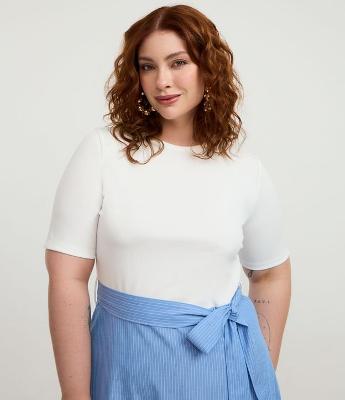 Vestido Midi em Algodão com Saia Listrada Curve & Plus Size