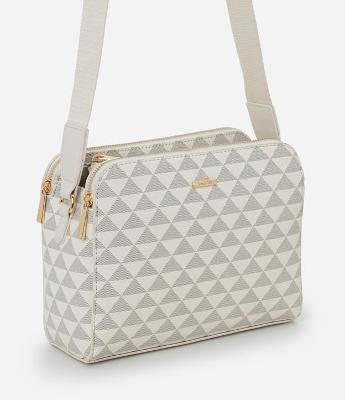 Bolsa Transversal Média em PU com Estampa Triângulos