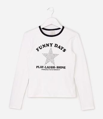 Camiseta Baby Look Infantil com Estrela Aplicada – Tam 5 a 14 Anos