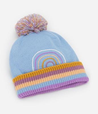 Gorro Infantil com Bordado de Arco-Íris e Pompom – Tam U