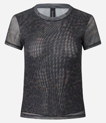 Blusa em Tule com Estampa Sombreada de Onça e Golinha