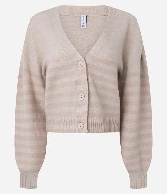 Cardigan em Tricô Listrado com Decote V