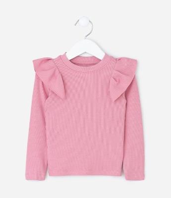 Camiseta Infantil Canelada com Babados nos Ombros – Tam 1 a 6 Anos