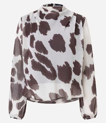 Blusa Manga Longa Animal Print com Gola Alta