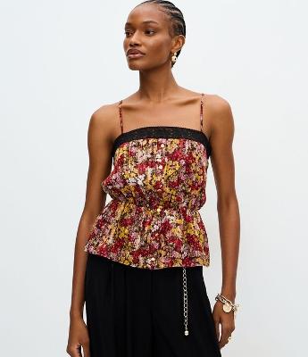 Blusa Chiffon Floral com Decote Quadrado e Alças Finas