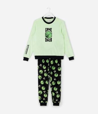 Pijama Infantil Blusa e Calça com Estampa Minecraft – Tam 5 a 14 Anos