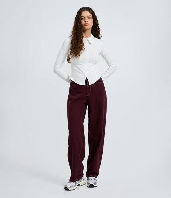 Calça Baggy em Sarja com Cintura Média