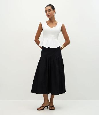 Saia New Midi Volumosa em Tricoline com Pala