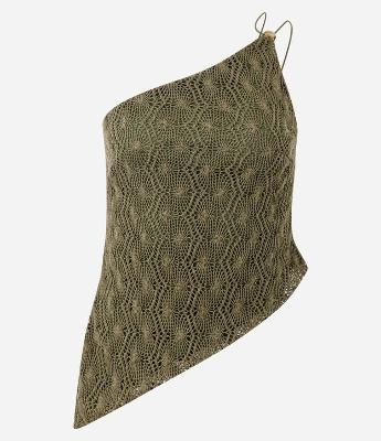 Blusa Ombro Único em Tricô Texturizado com Barra Assimétrica
