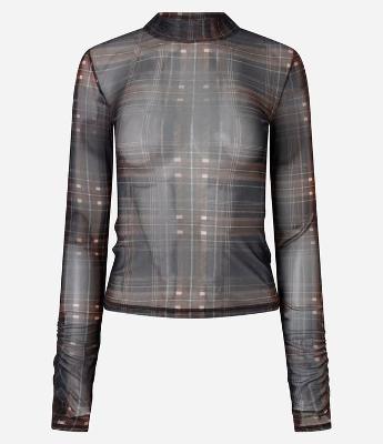 Blusa em Tule Xadrez com Mangas Drapeadas