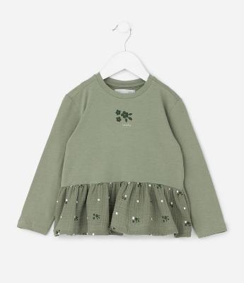Blusa Infantil Manga Longa com Barra Floral – Tam 1 a 6 Anos