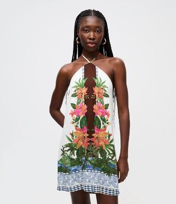 Vestido Curto Frente Única em Viscolinho com Estampa Floral